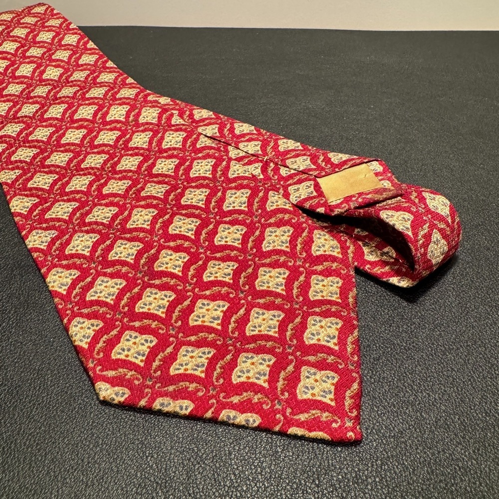 Joseph Abboud Collection Tie Red Gold Geometric Foulard Art Deco Silk Vintage
